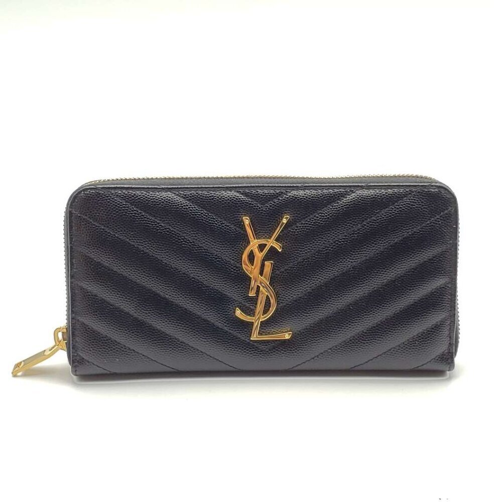 Yves Saint Laurent Zippy Black Chevron Quilted Zip Wallet with Gold Hardware - Picture 2 of 11